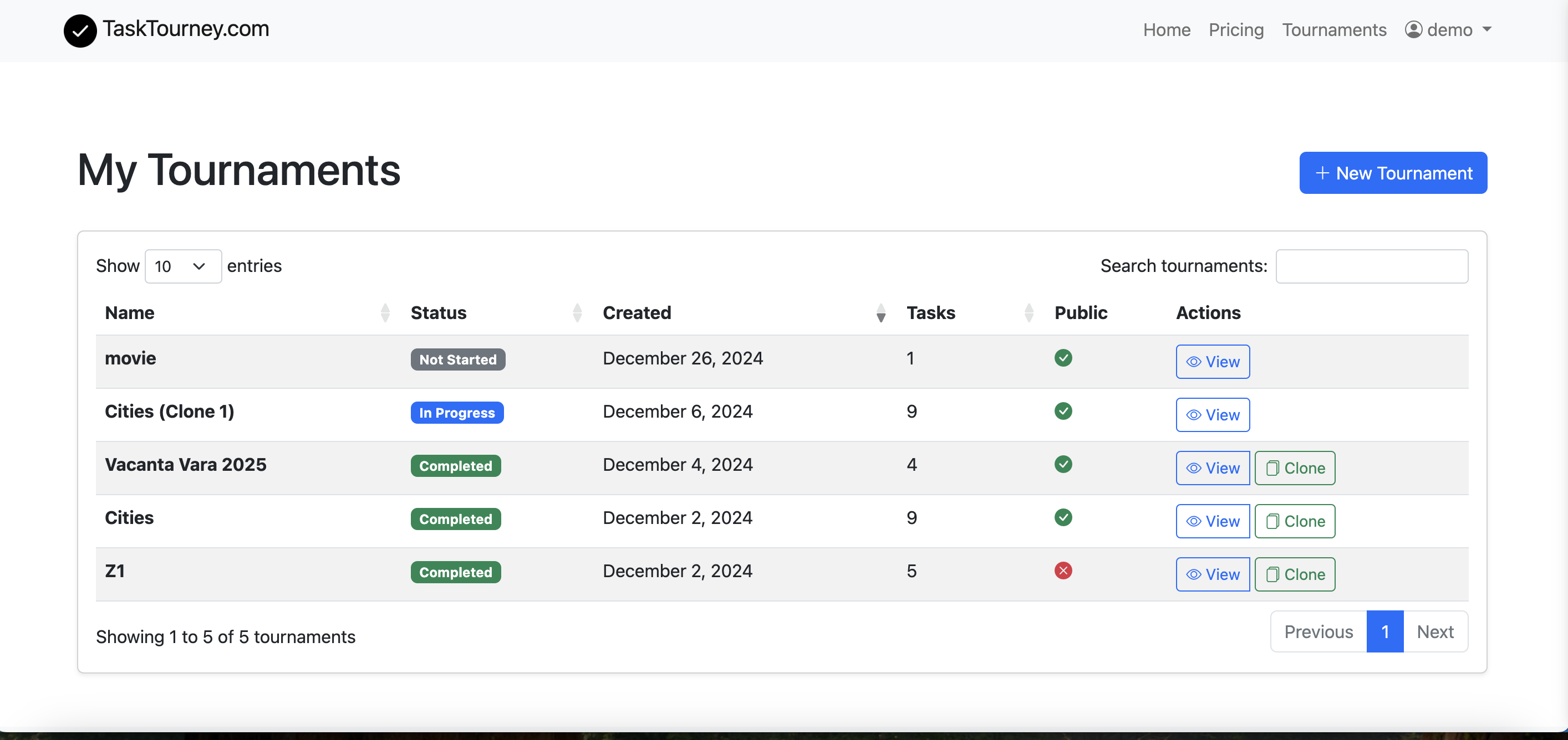 TaskTourney - Task Management Interface